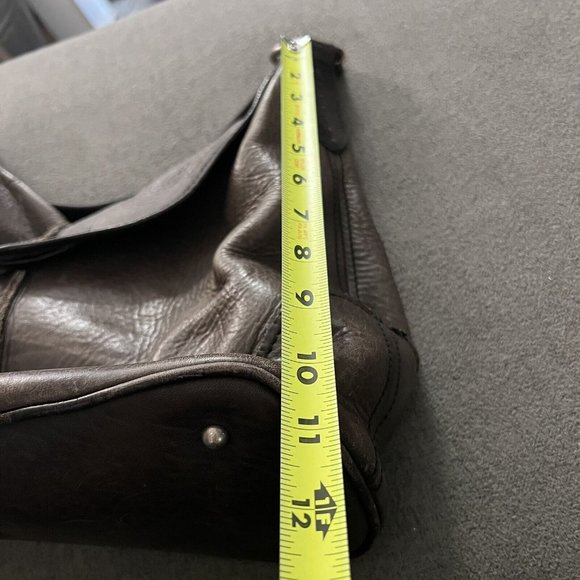 FRYE Campus Gray Brown Leather Fold Over Hobo Shoulder Bag Purse - Picture 4 of 5